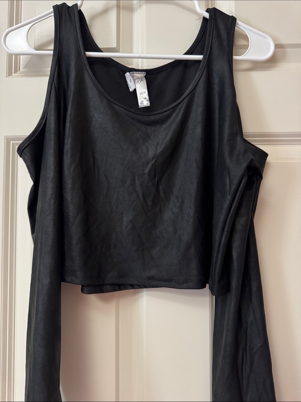 Faux Leather Black Cold-Shoulder Crop Top